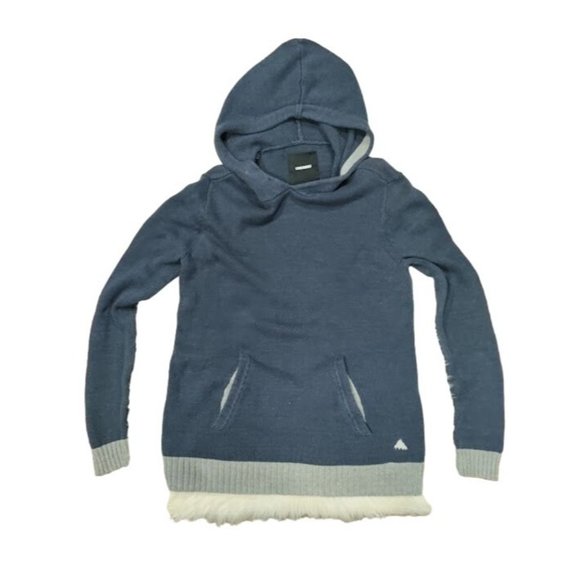 Burton Long Sleeve Cotton Blend Rib Knit Hooded Sweater Navy Blue Men's Size M - Picture 1 of 11